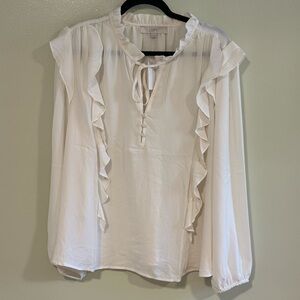 LOFT Ivory Ruffle Accent Blouse